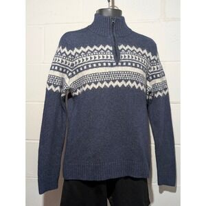 American Eagle Outfitters Mens Blue Fair Isle Half Zip Sweater Wool Blend Medium